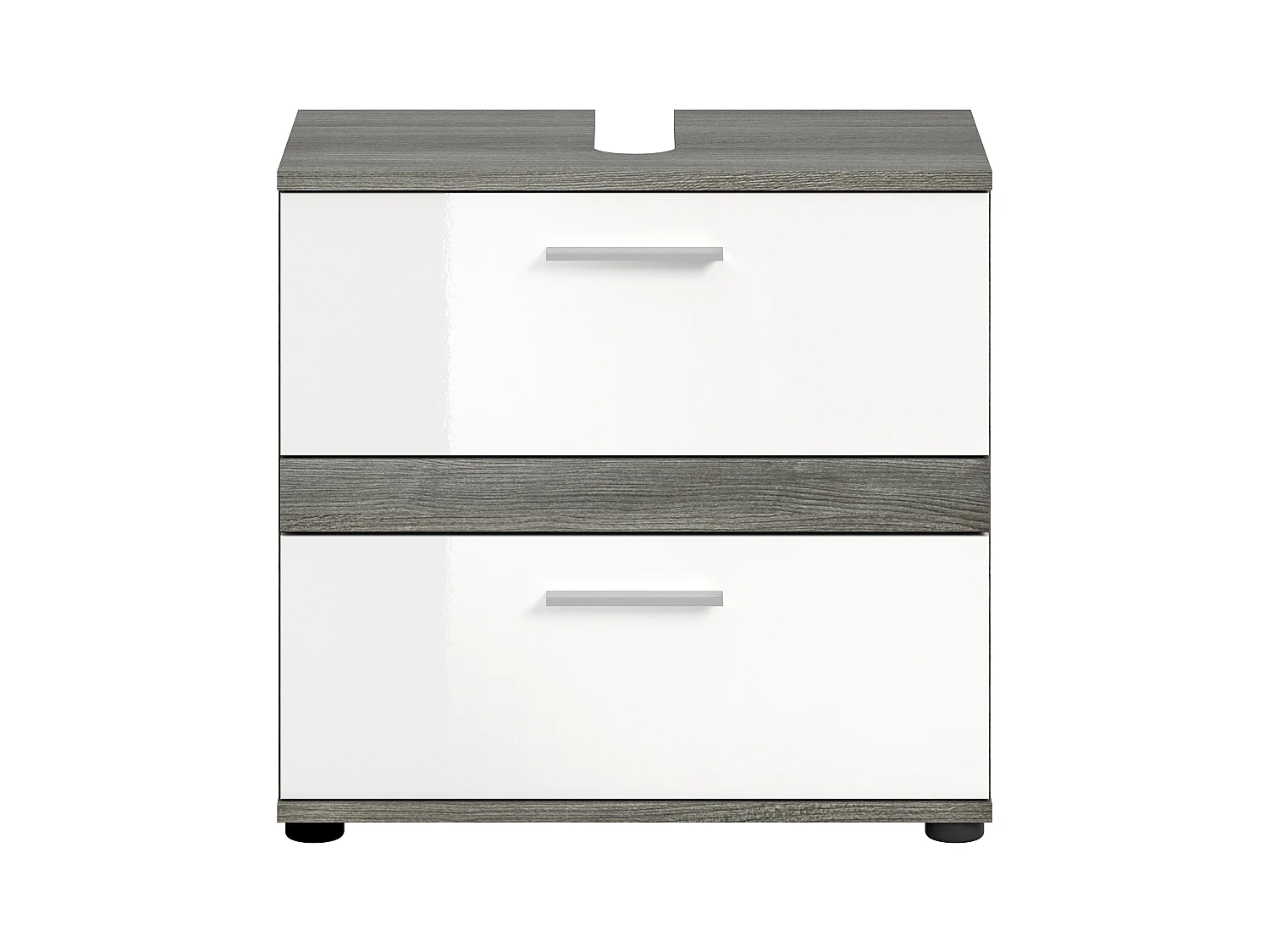 Kaleb - Meuble sous-lavabo en mélaminé blanc et argenté  (L/H/P : 60x57x34 cm)
