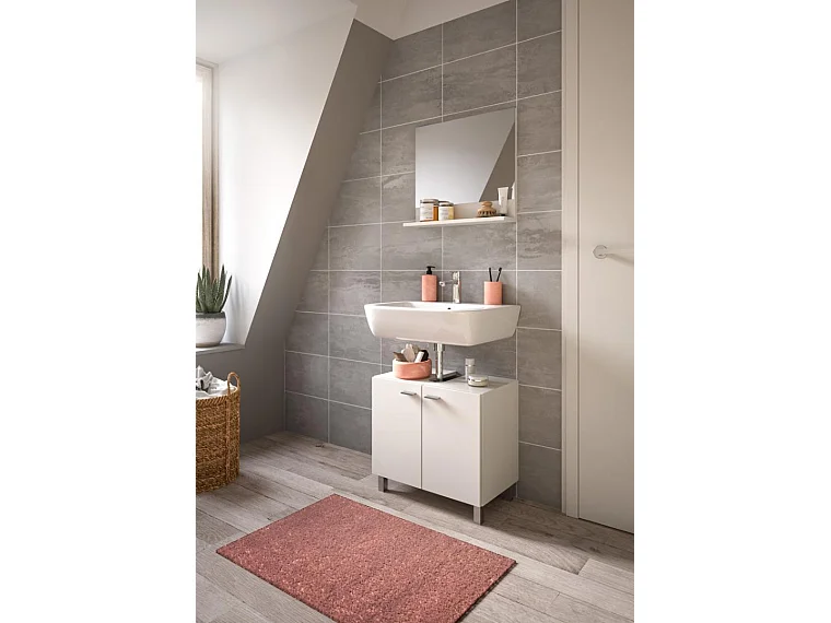 Boston - Meuble sous lavabo et miroir (L/H/P : 57x44x33 cm) en mélaminé blanc, vasque non incluse