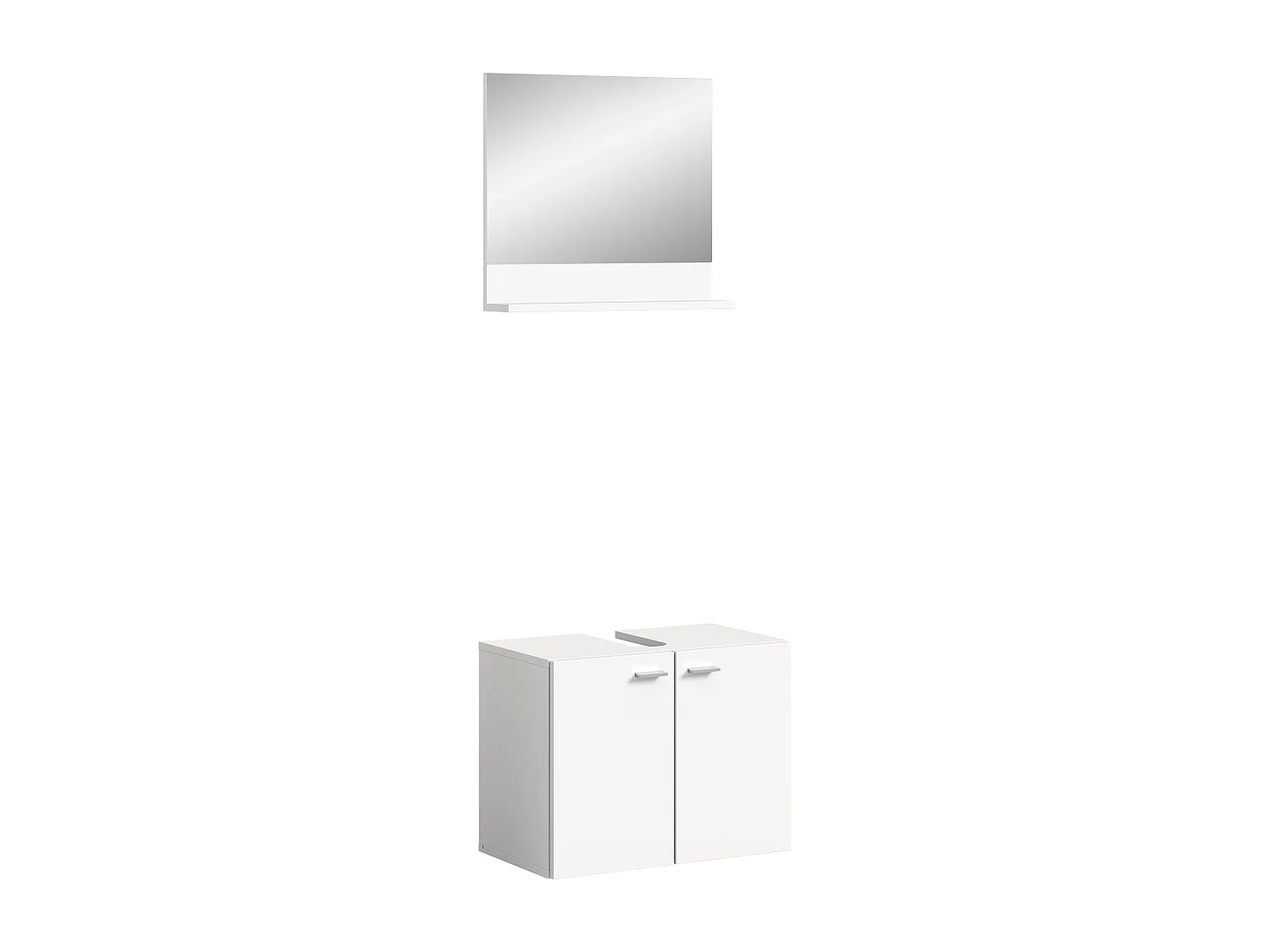 Tambo - Meuble sous lavabo et miroir (L/H/P : 57x44x33 cm) en mélaminé blanc, vasque non incluse