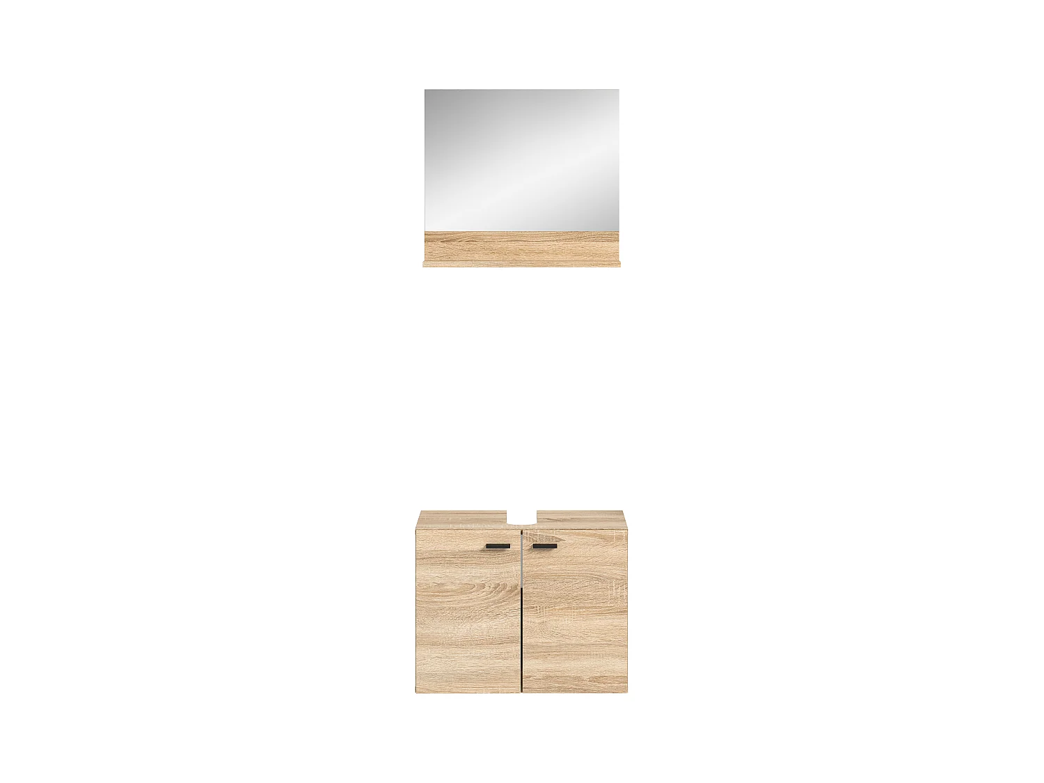 Tambo - Meuble sous lavabo et miroir (L/H/P : 57x44x33 cm) en mélaminé chêne, vasque non incluse