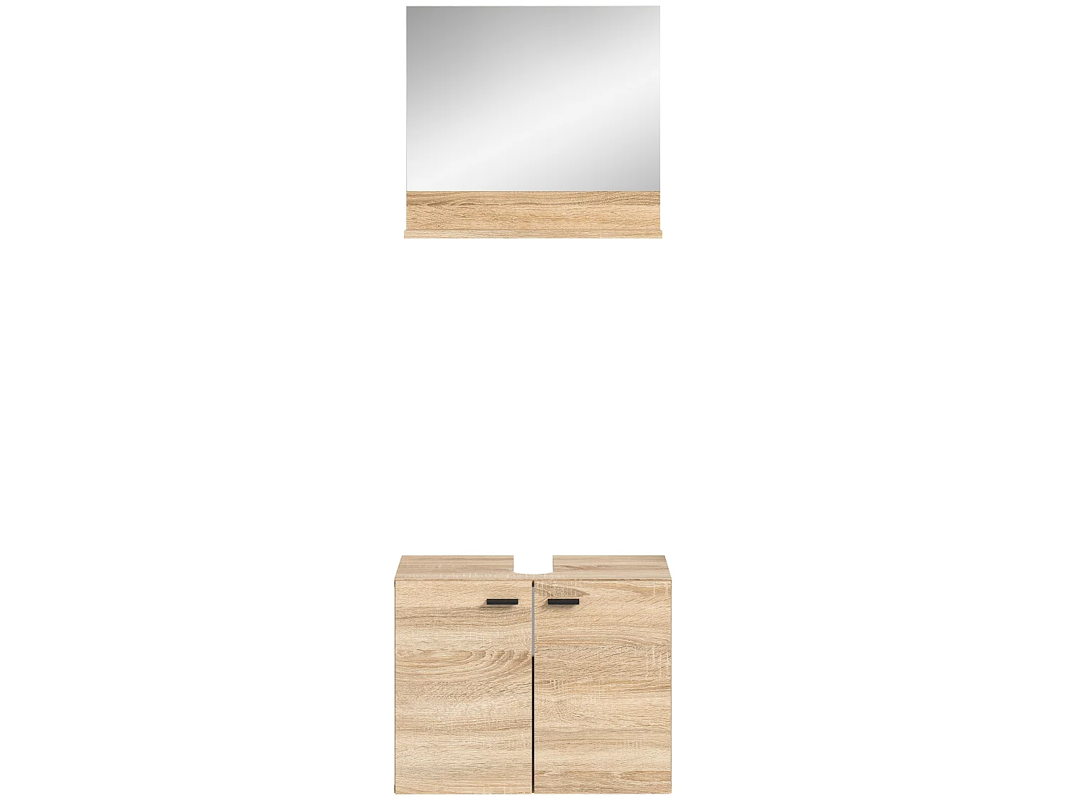 Boston - Meuble sous lavabo et miroir (L/H/P : 57x44x33 cm) en mélaminé chêne, vasque non incluse