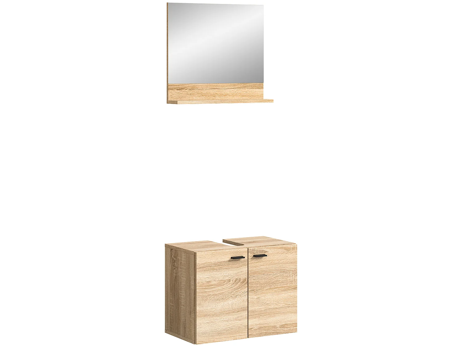 Boston - Meuble sous lavabo et miroir (L/H/P : 57x44x33 cm) en mélaminé chêne, vasque non incluse