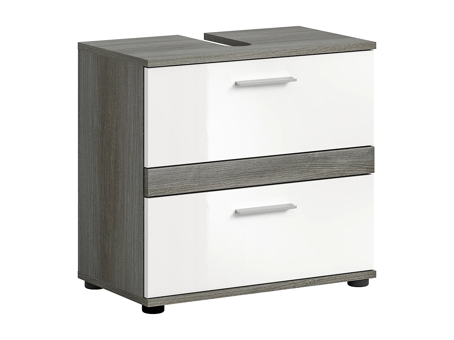 Blake - Meuble sous-lavabo en mélaminé blanc et argenté  (L/H/P : 60x57x34 cm)