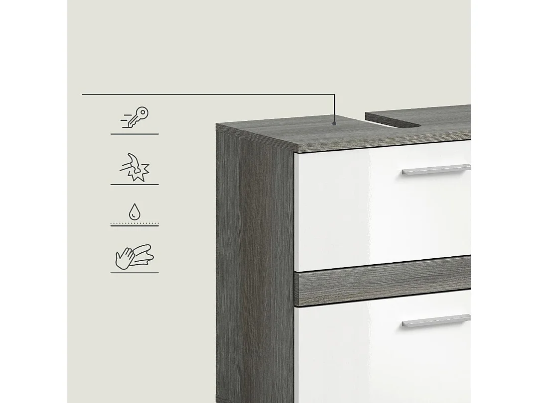 Blake - Meuble sous-lavabo en mélaminé blanc et argenté  (L/H/P : 60x57x34 cm)