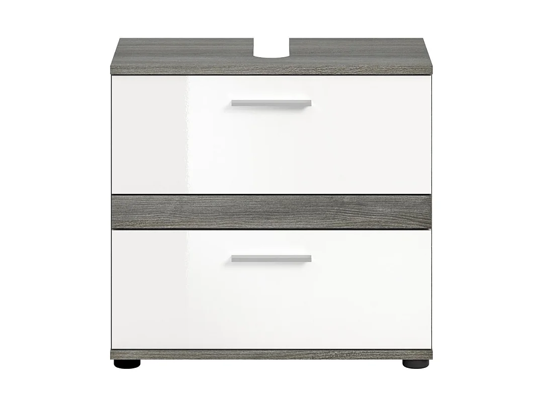 Blake meuble sous lavabo 2 tiroirs blanc brillant, gris.