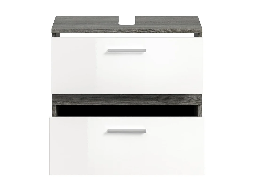 Blake meuble sous lavabo 2 tiroirs blanc brillant, gris.