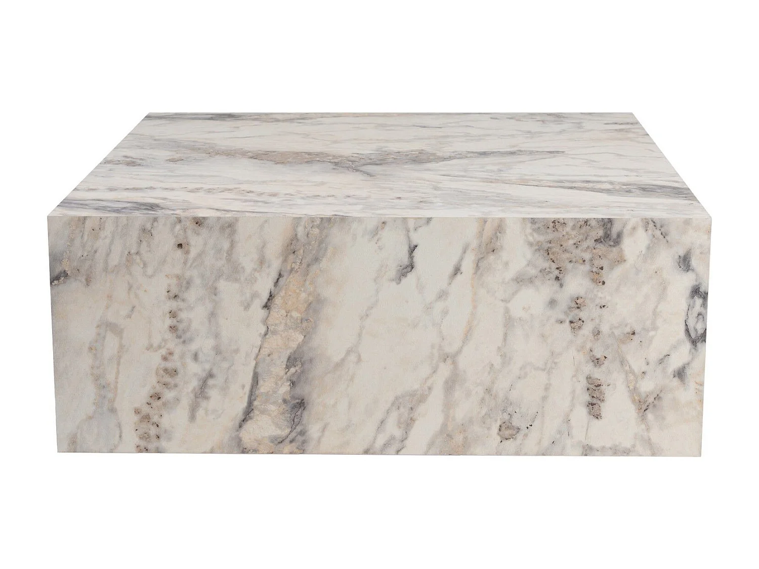 Table basse carrée style contemporain Freezia L90cm Effet marbre Blanc