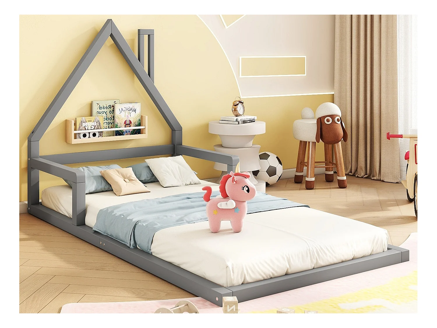 Lit enfant 90x200 cm - en bois de pin massif - Gris