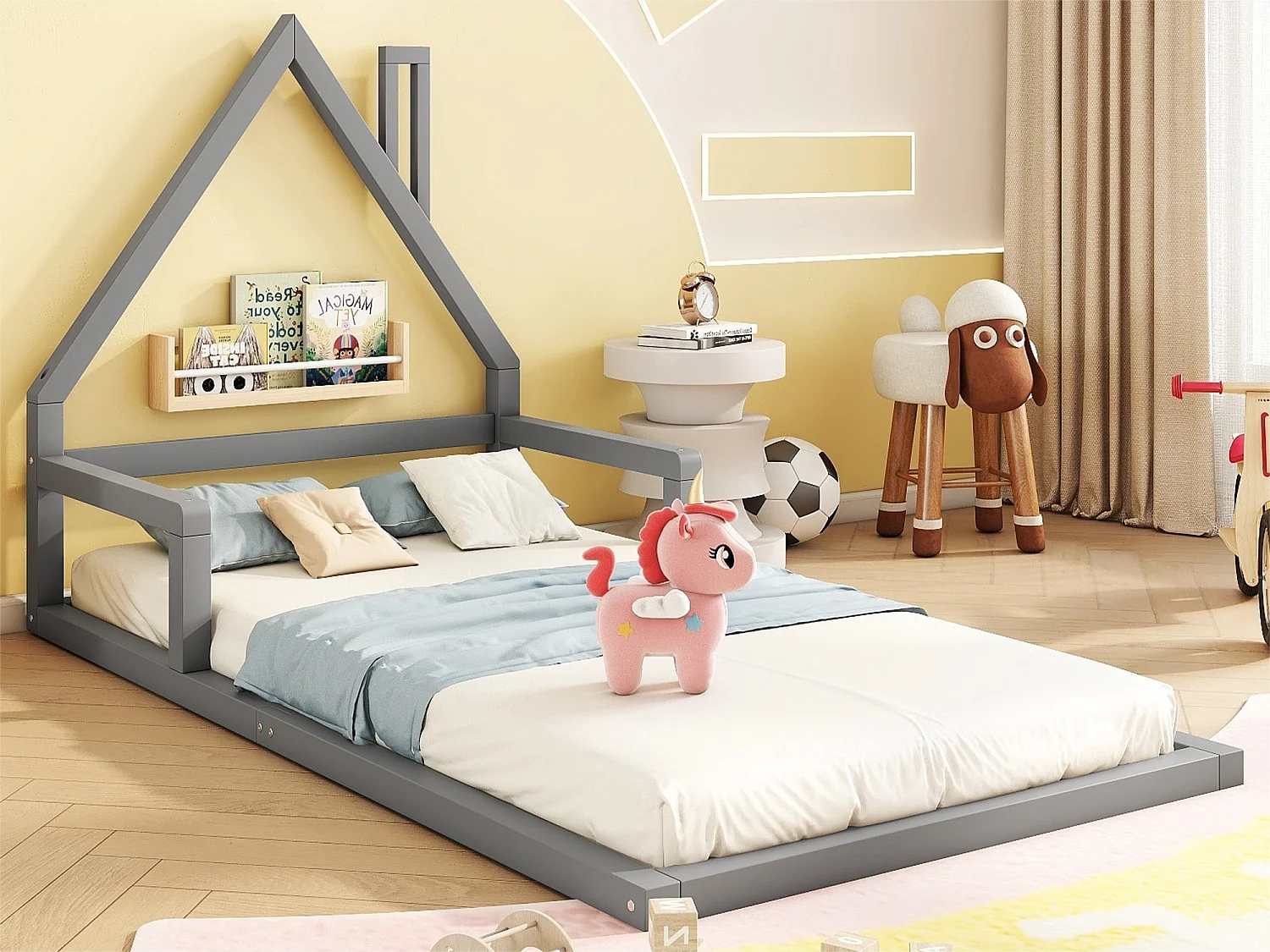 Cama infantil 90x200 cm - madeira maciça de pinho - Cinza