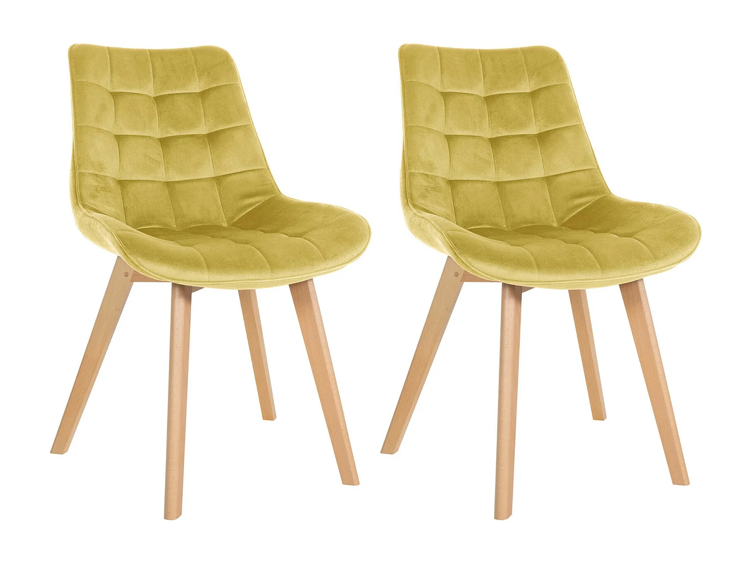 Lot de 2  chaise salle à manger - Velours & Blanc - Jaune - Brook