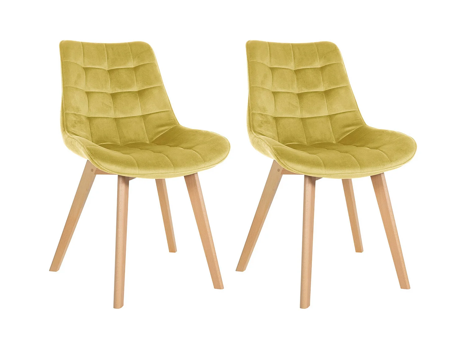 Lot de 2  chaise salle à manger - Velours & Blanc - Jaune - Brook