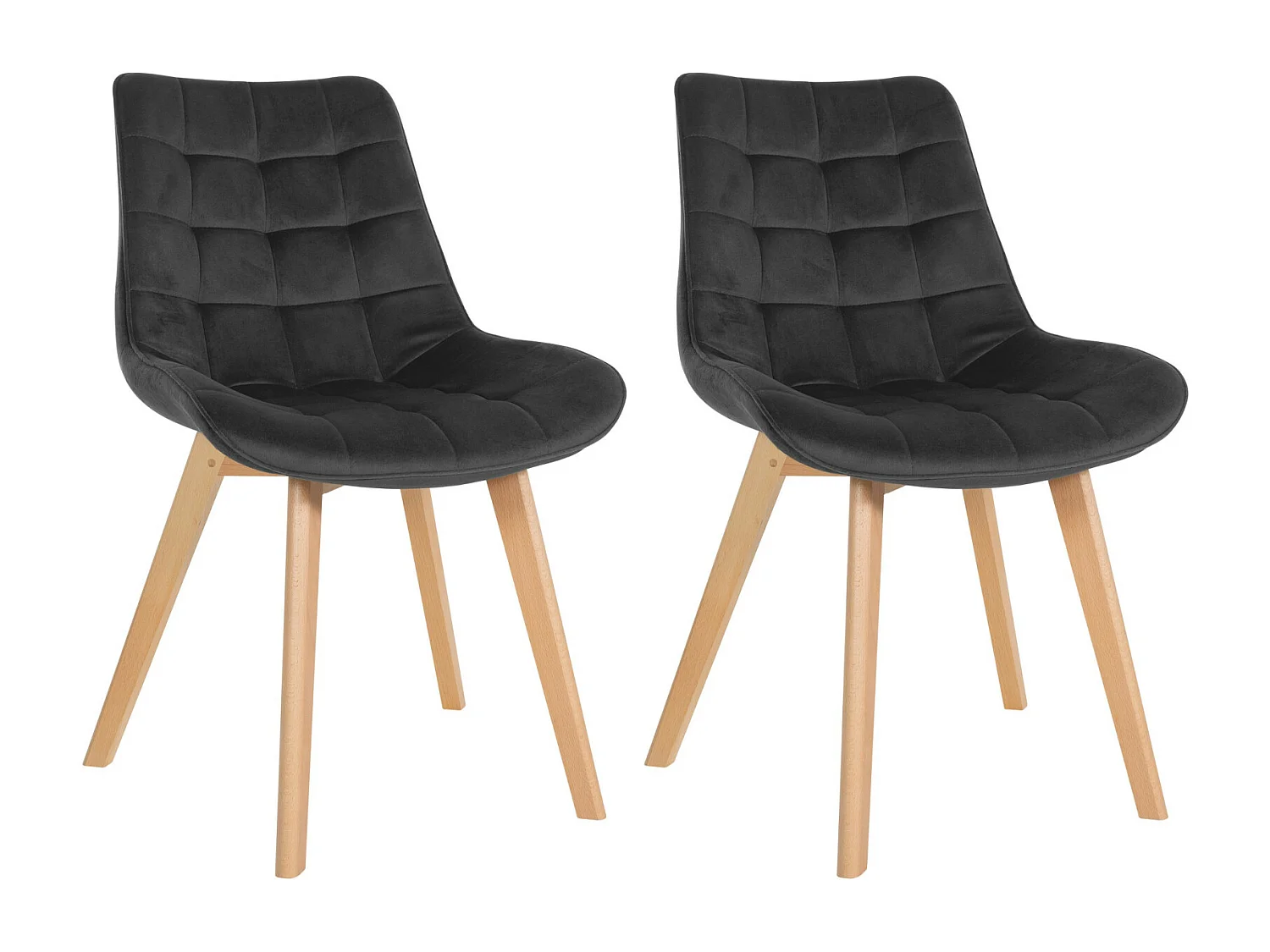 Lot de 2  chaise salle à manger - Velours & Blanc - Noir - Brook