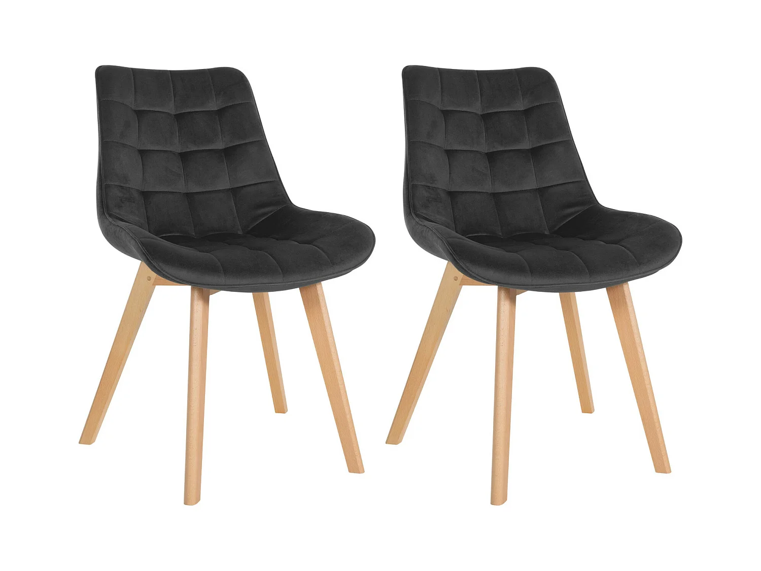 Lot de 2  chaise salle à manger - Velours & Blanc - Noir - Brook