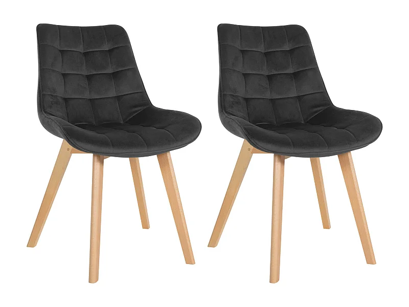 Lot de 2  chaise salle à manger - Velours & Blanc - Noir - Brook