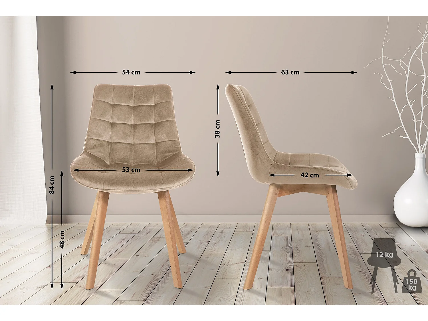 chaise salle à manger - Velours & Noir - Marron - Brook