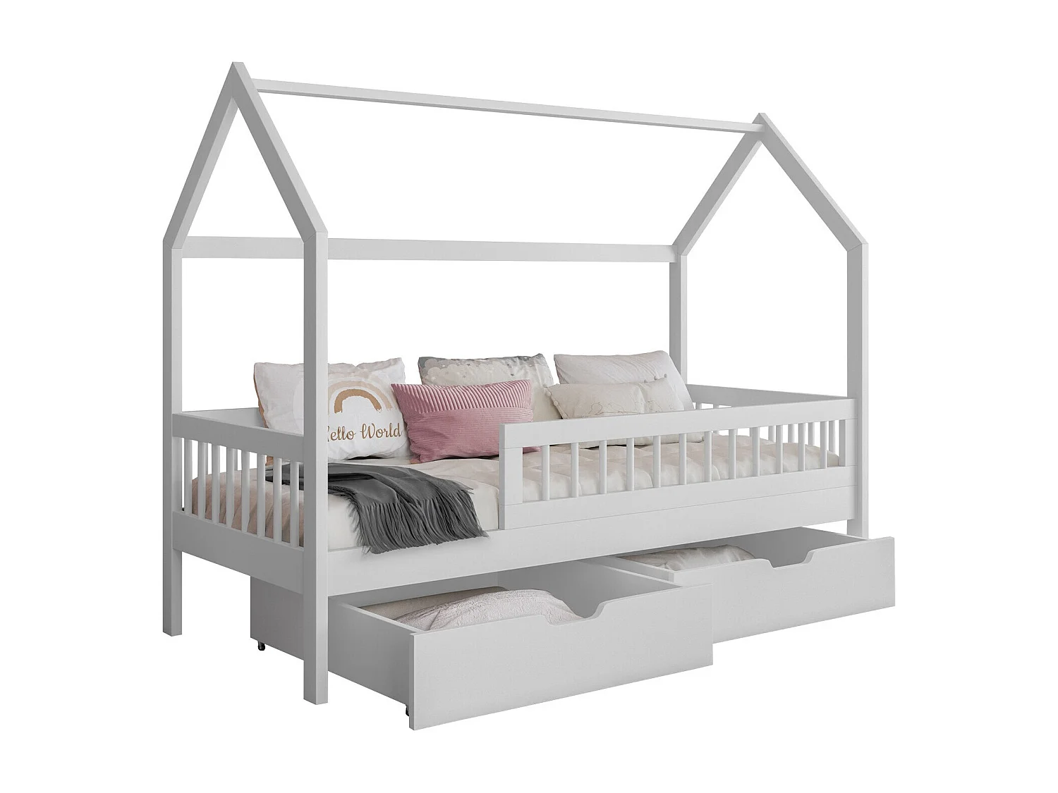 Cama Henderson 167, Individuales, Blanco, 80x180, Madera, Somieres, 87x186x150cm