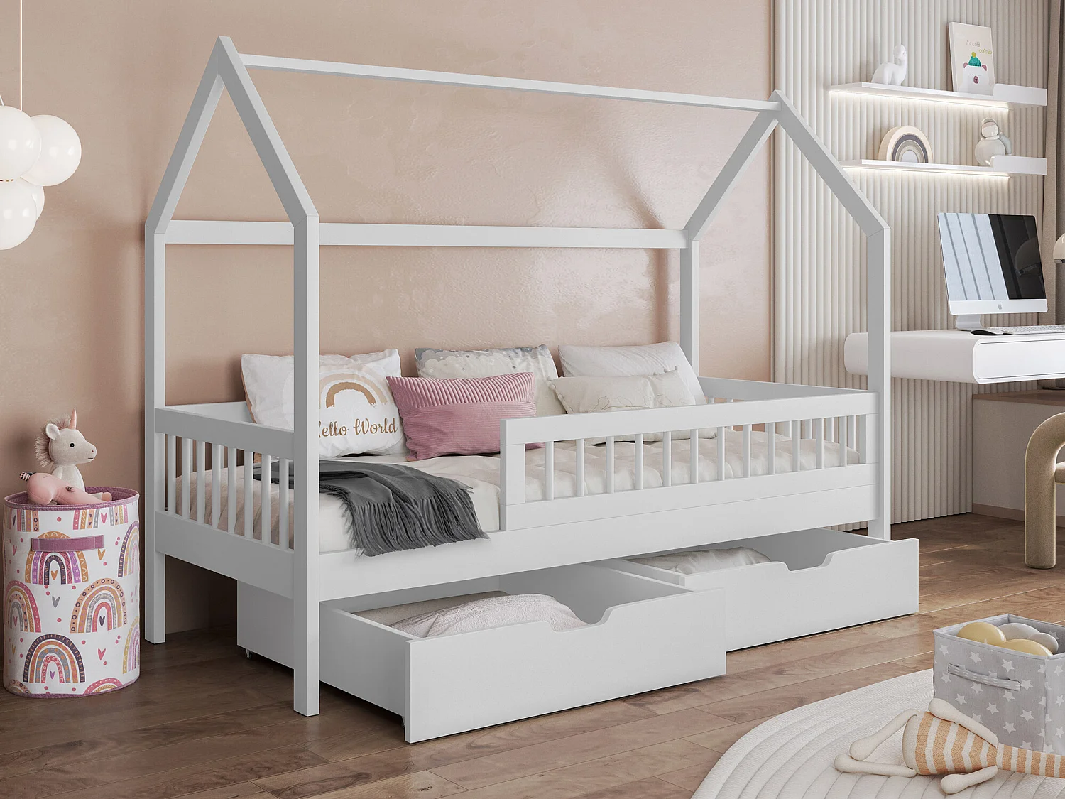 Cama Henderson 167, Solteiro, Branco, Madeira, Estrados de cama