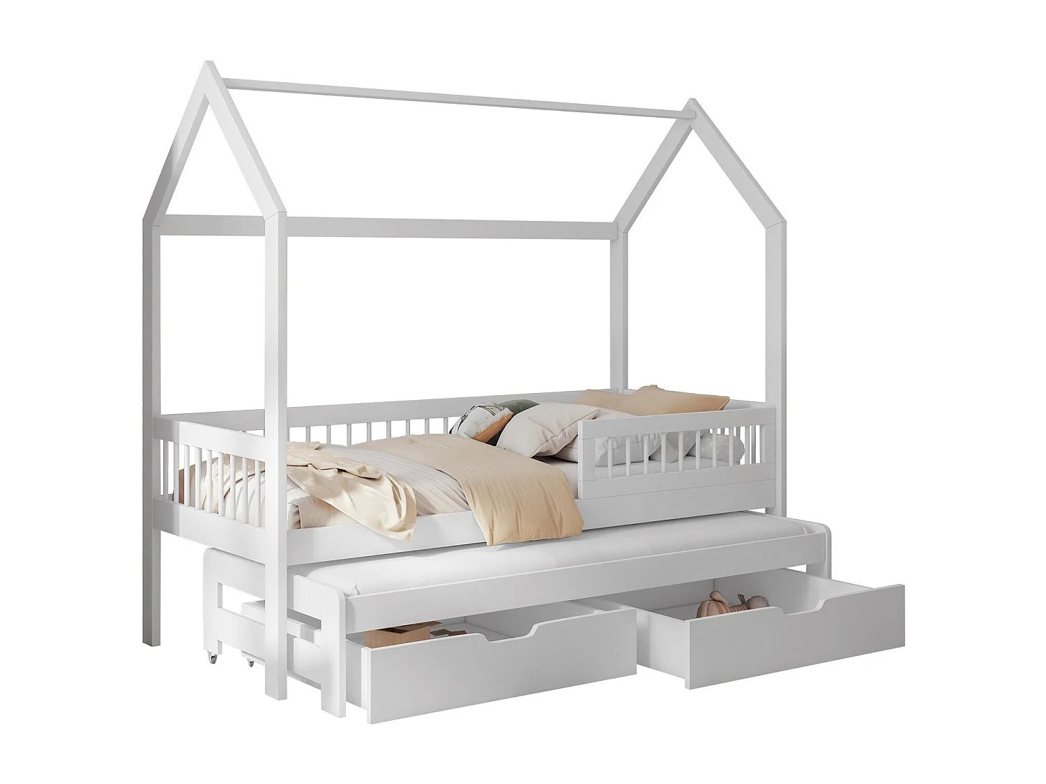 Cama Henderson 166, Solteiro com cama extra extensível, Branco