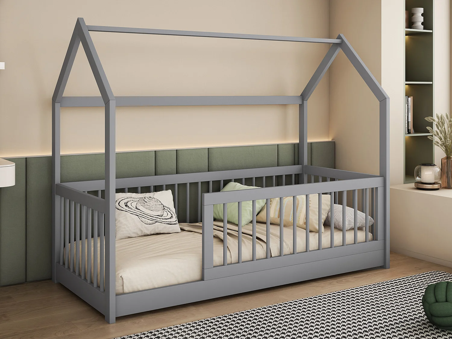 Cama Henderson 168, Individuales, Gris, 80x180, Madera, Somieres, 87x186x150cm