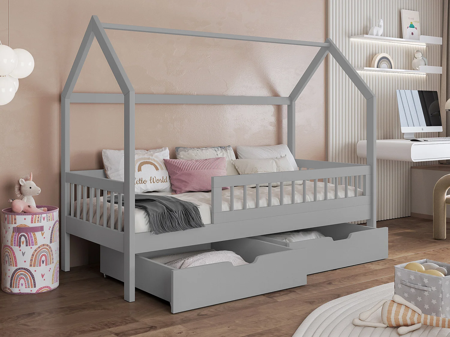 Lit Henderson 167, Unique, Gris, 80x180, Bois, Disponible, 87x186x150cm