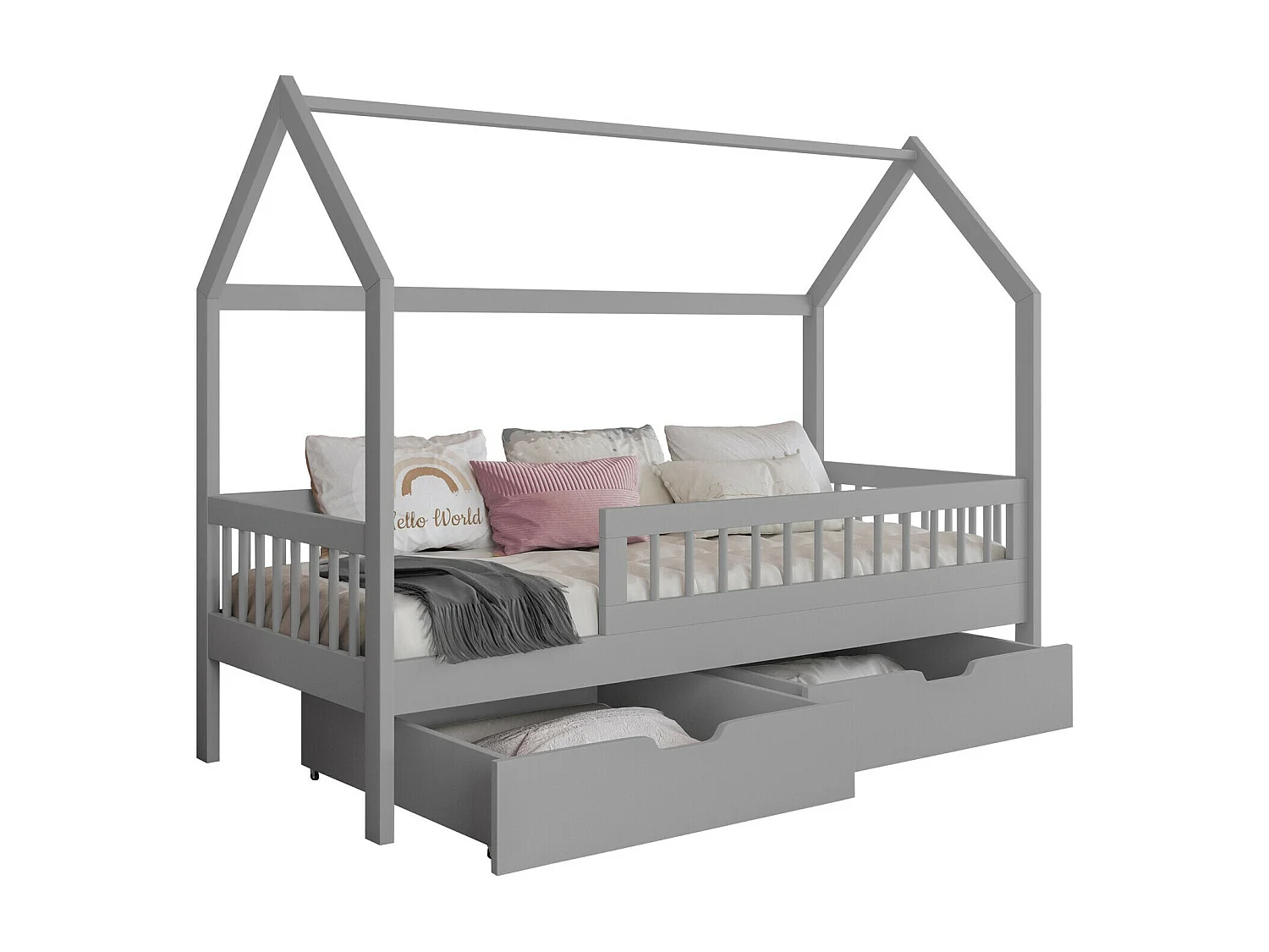 Cama Henderson 167, Solteiro, Cinzento, Madeira, Estrados de cama