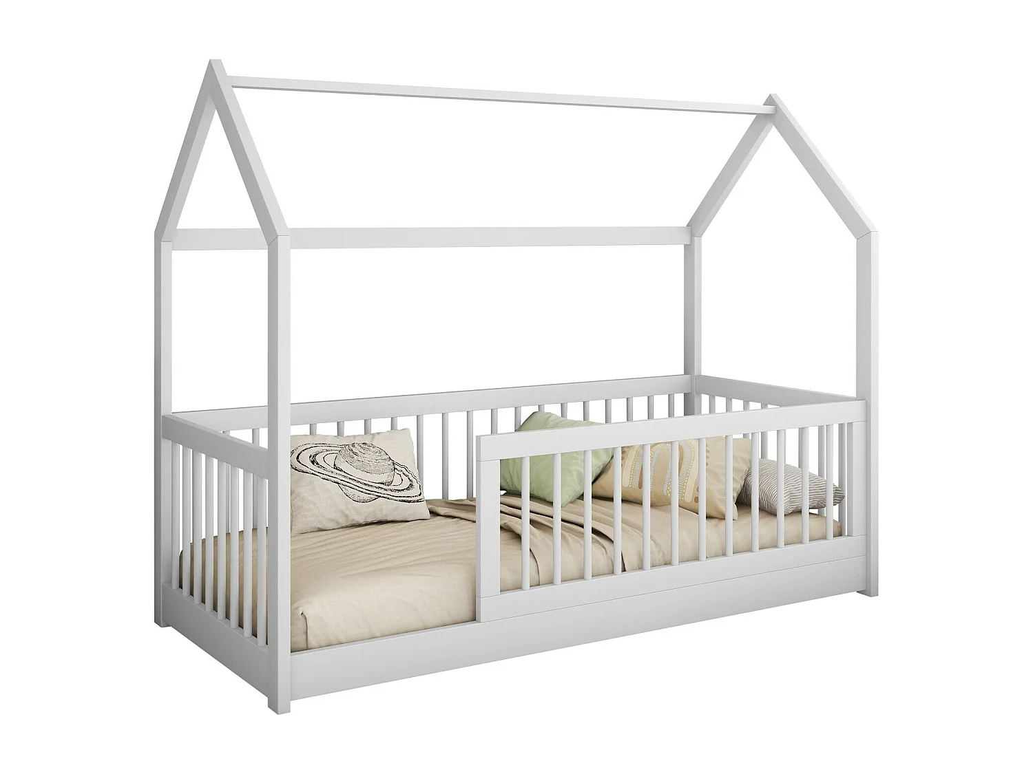 Lit Henderson 168, Unique, Blanc, 80x180, Bois, Disponible, 87x186x150cm