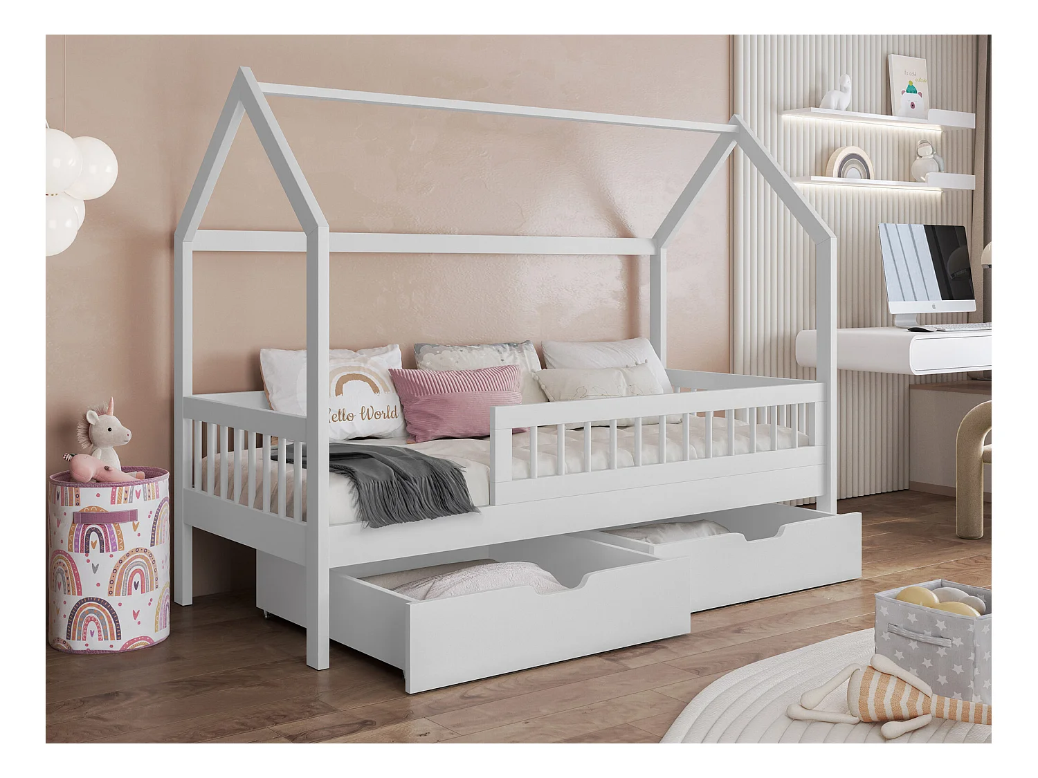 Cama Henderson 167, Individuales, Blanco, 90x200, Madera, Somieres, 97x206x155cm