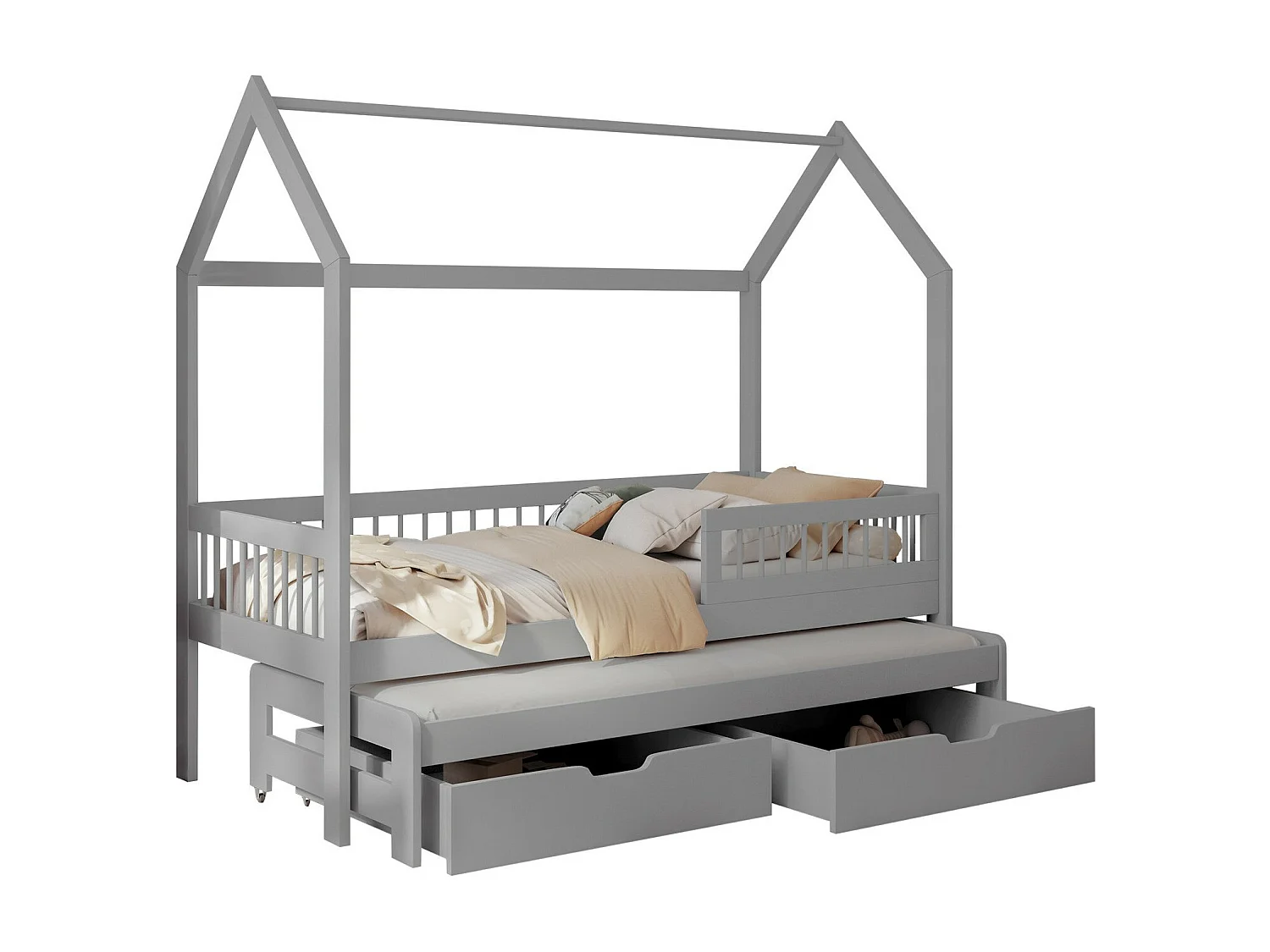 Cama Henderson 166, Individual con una cama supletoria-nido, Gris, 80x170|80x180, Madera