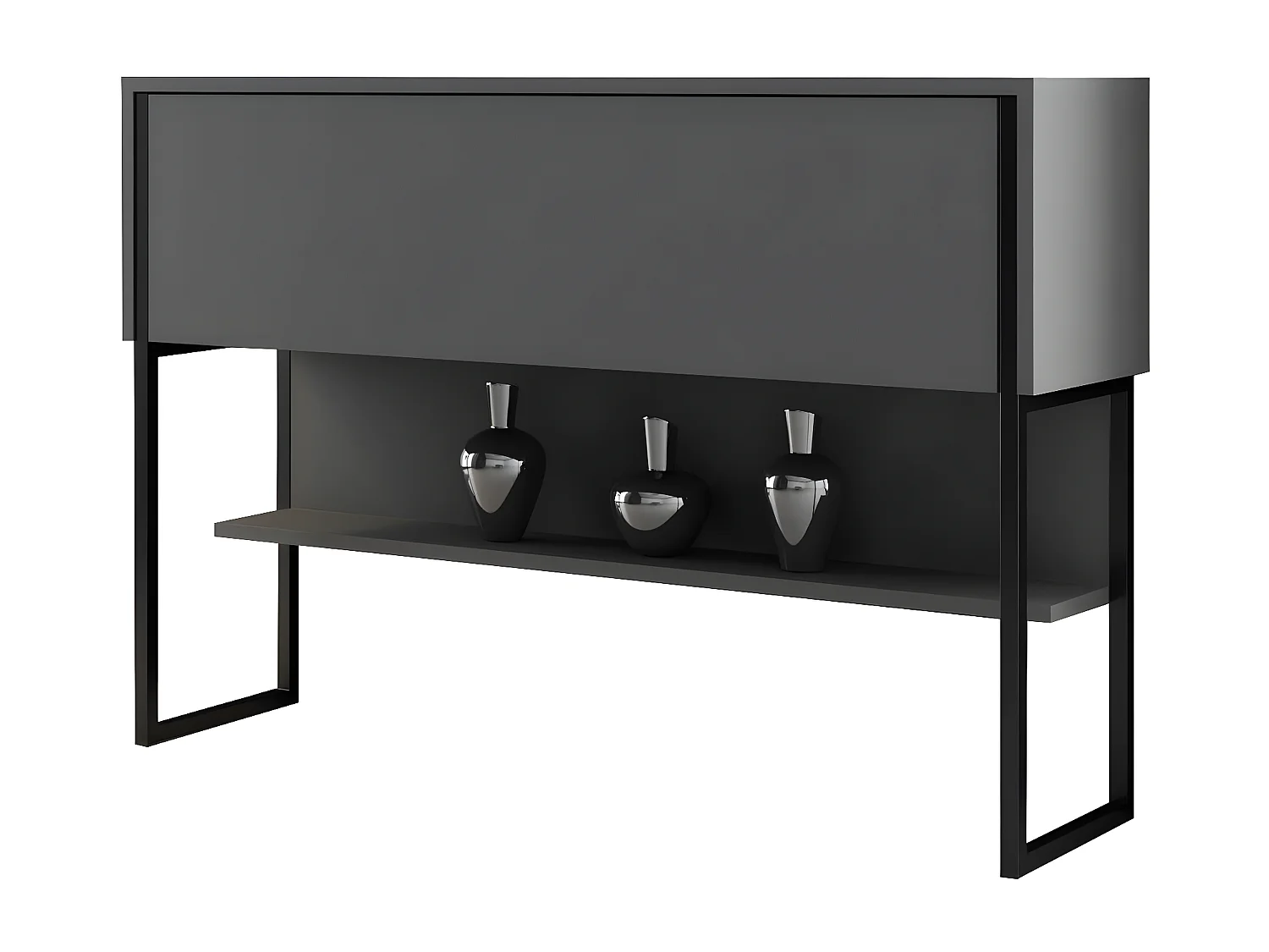 Console moderne 1 porte Sibylle L120cm Bois Anthracite et Métal Noir