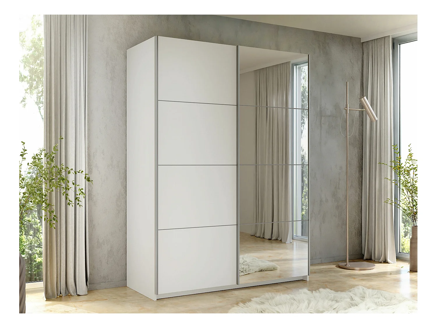 Armoire Comfivo 362, Blanc, 210x150x60cm, Portes d'armoire: Coulissantes