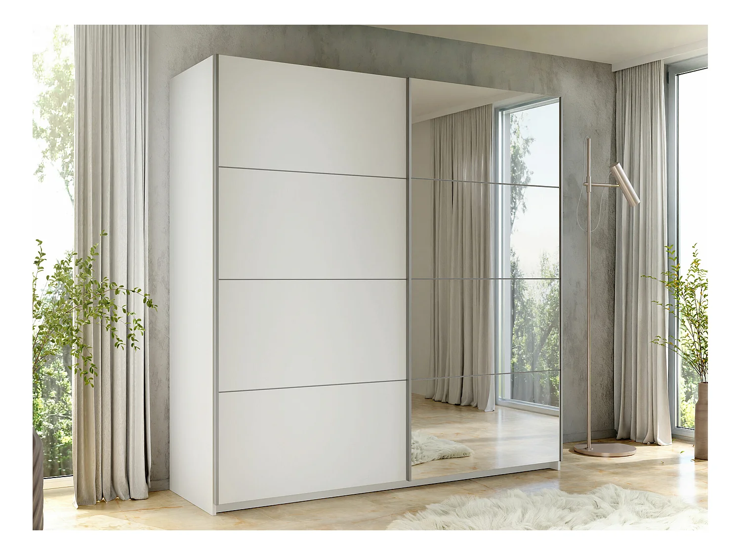Armoire Comfivo 363, Blanc, 210x200x60cm, Portes d'armoire: Coulissantes