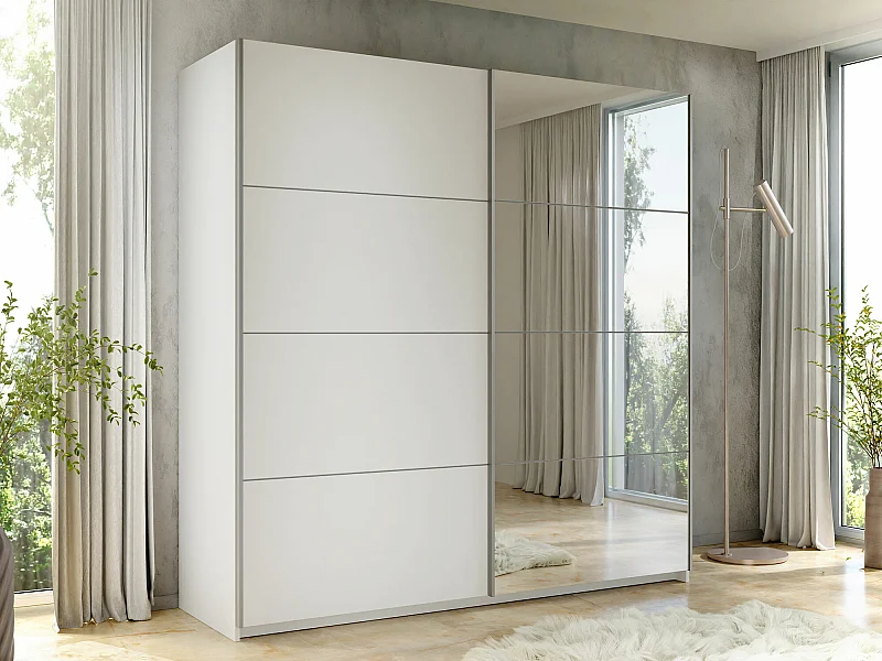Armoire Comfivo 363, Blanc, 210x200x60cm, Portes d'armoire: Coulissantes
