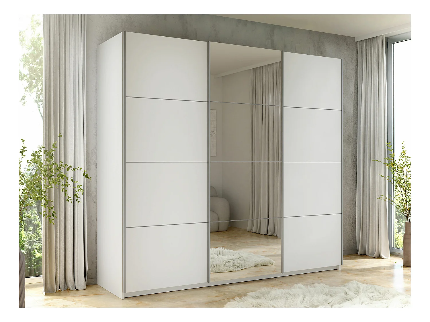 Armoire Comfivo 364, Blanc, 210x250x60cm, Portes d'armoire: Coulissantes