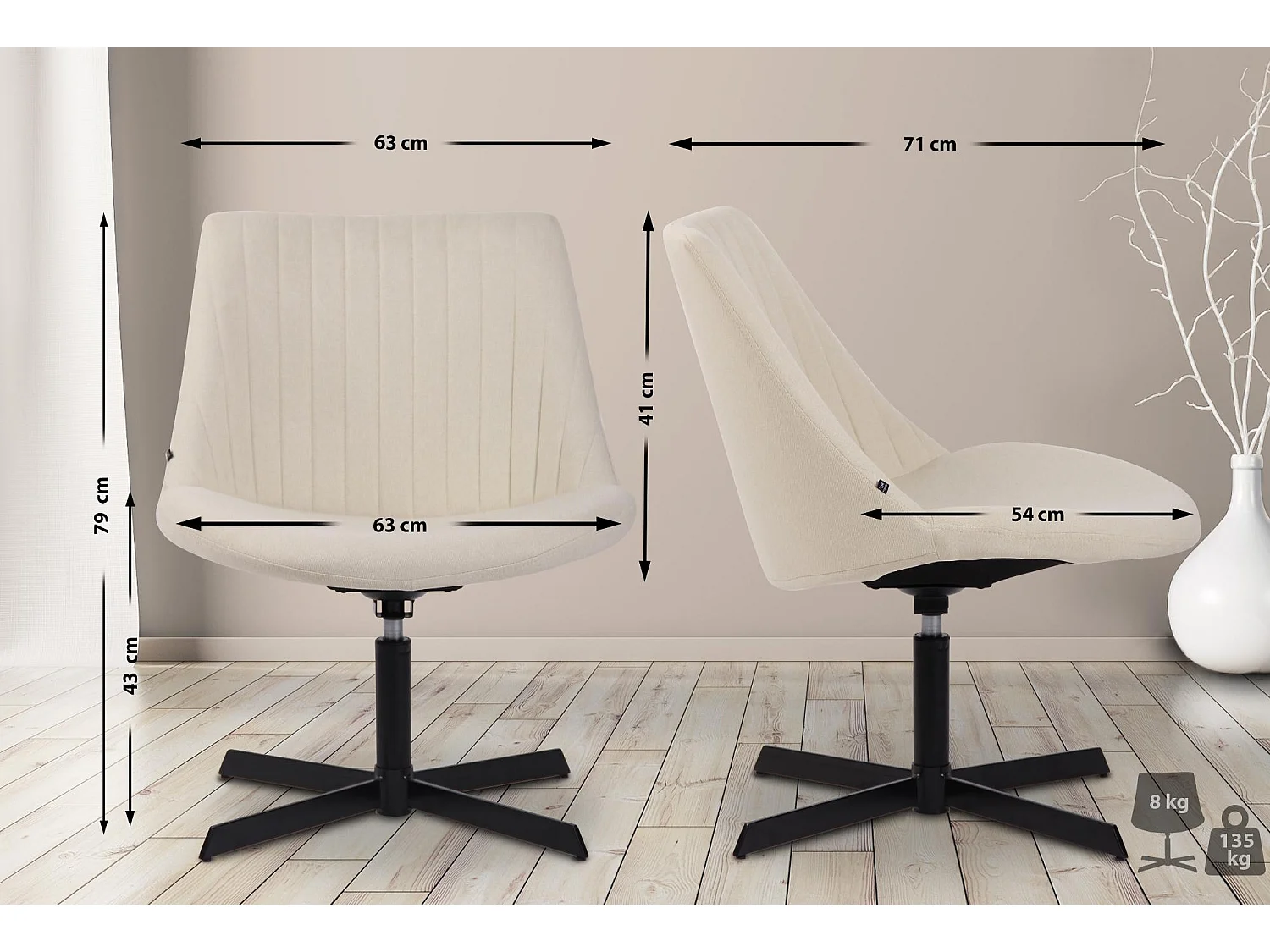 Chaise gondole - Tissu & Métal noir mat - Crème - Granby