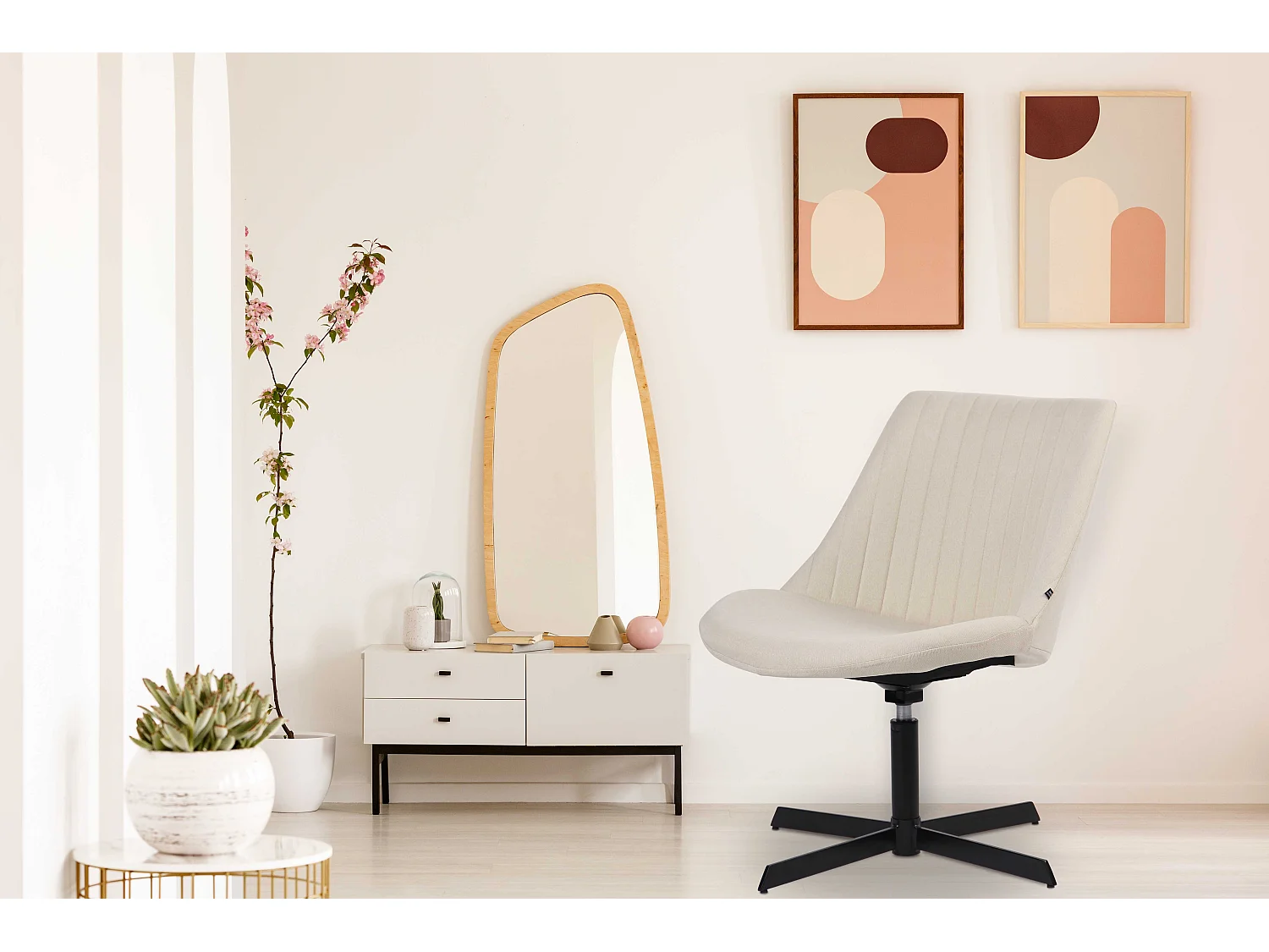 Chaise gondole - Tissu & Métal noir mat - Crème - Granby