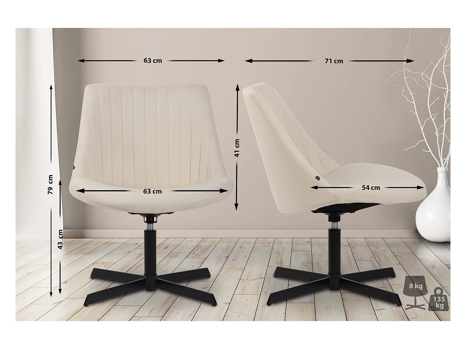 Chaise gondole - Tissu & Métal noir mat - Crème - Granby