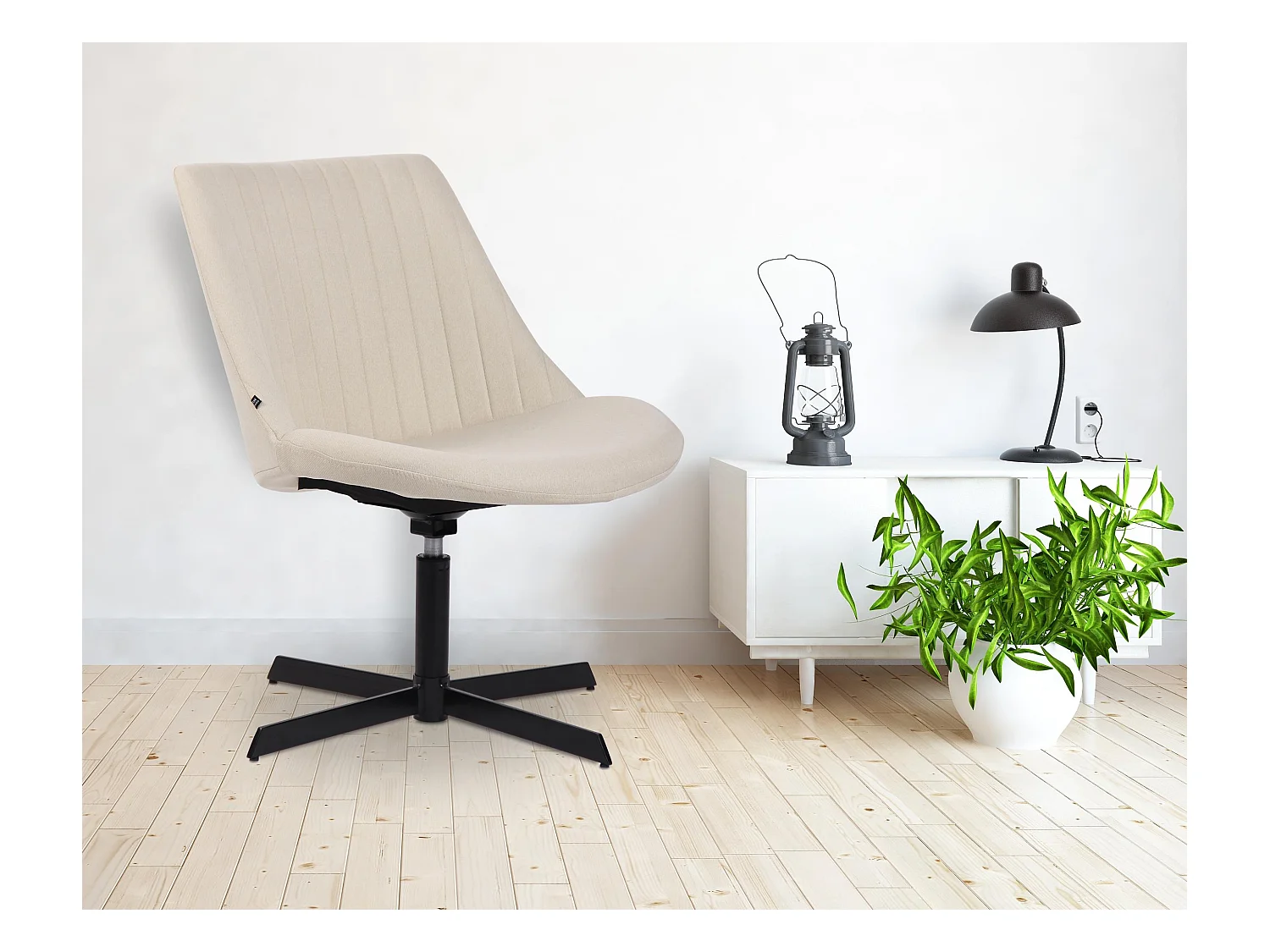 Chaise gondole - Tissu & Métal noir mat - Crème - Granby