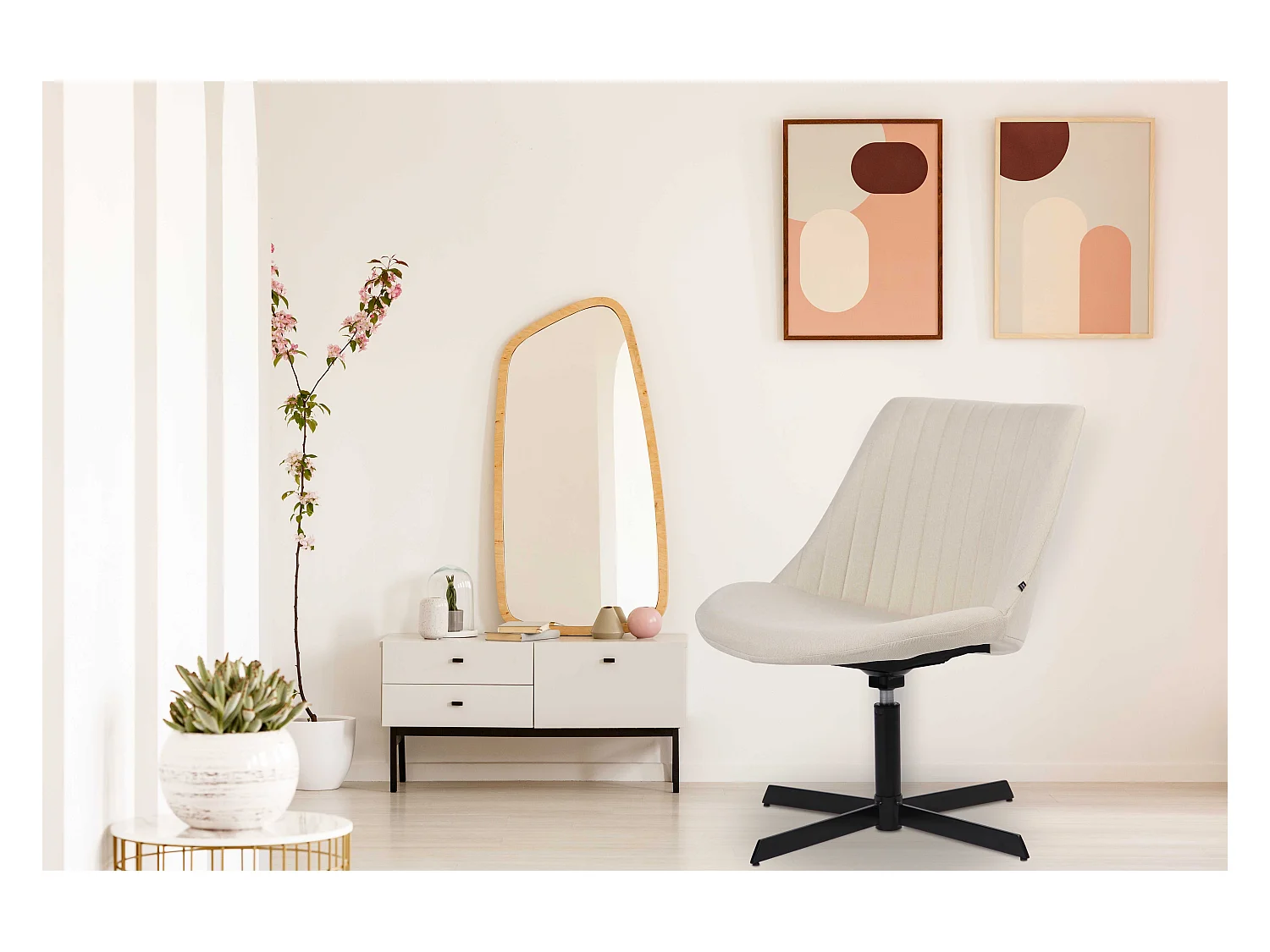 Chaise gondole - Tissu & Métal noir mat - Crème - Granby