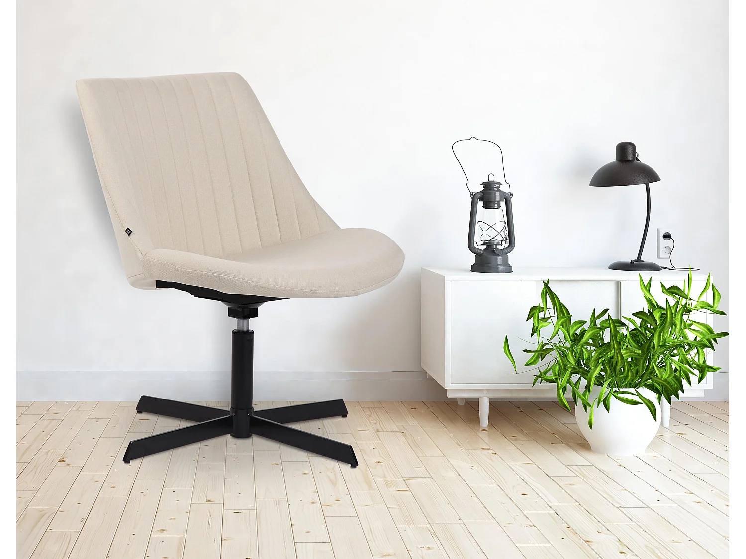 Chaise gondole - Tissu & Métal noir mat - Crème - Granby