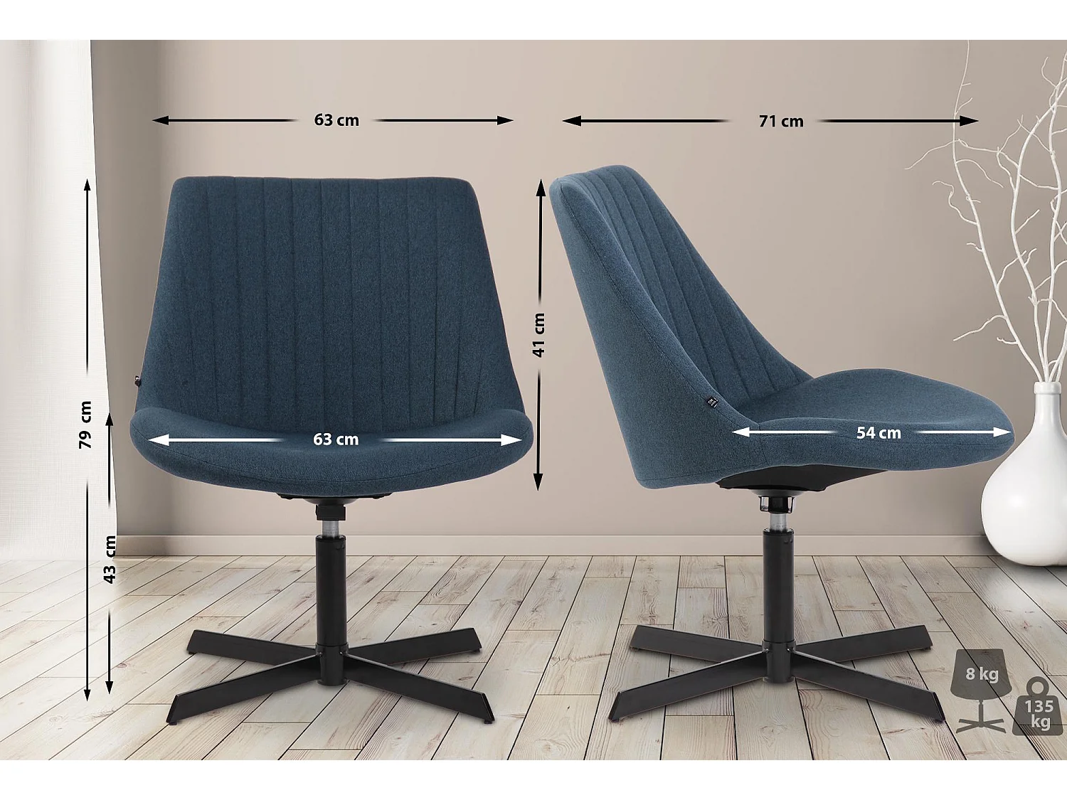 Chaise gondole - Tissu & Métal noir mat - Bleu - Granby