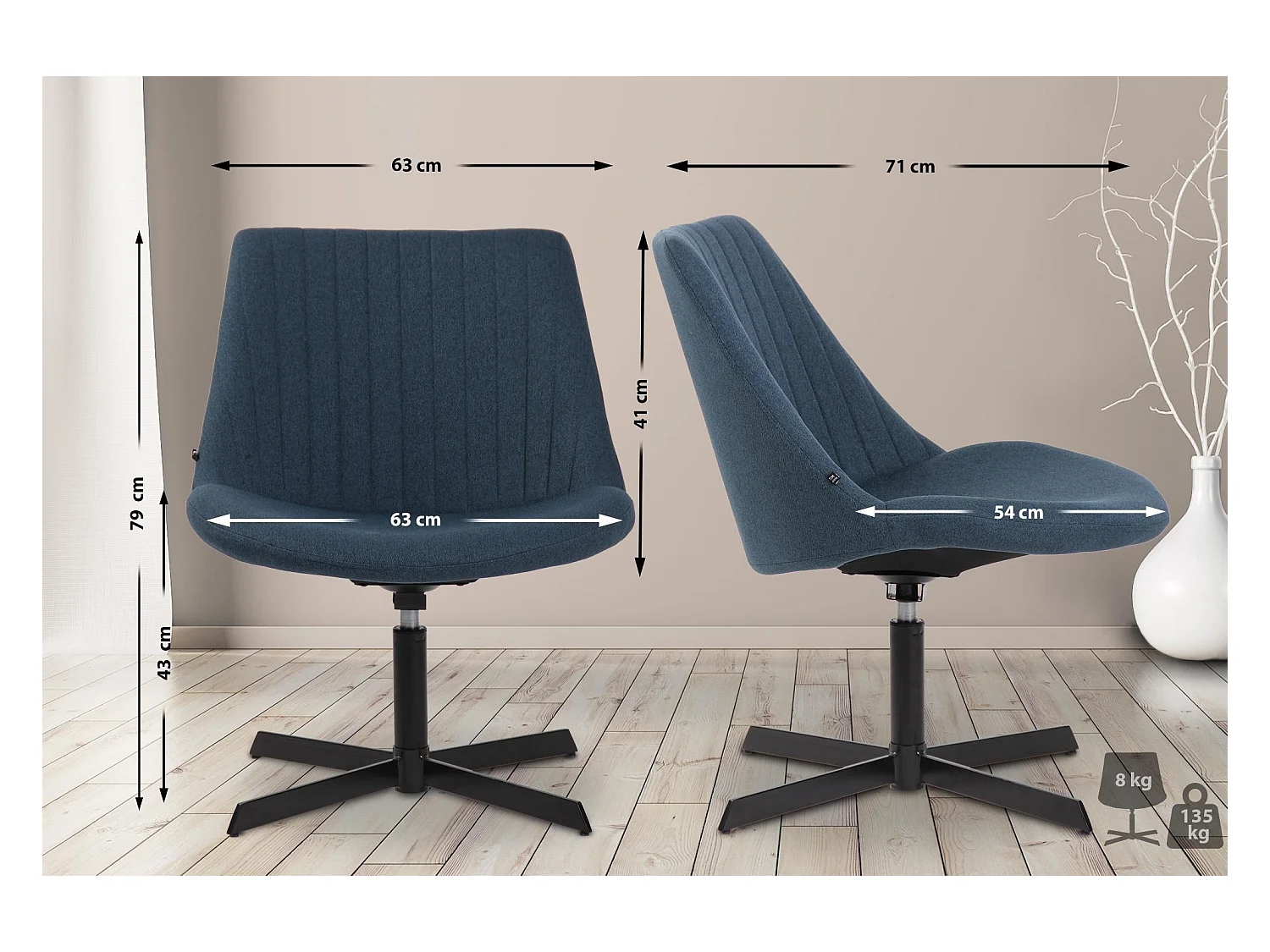 Chaise gondole - Tissu & Métal noir mat - Bleu - Granby