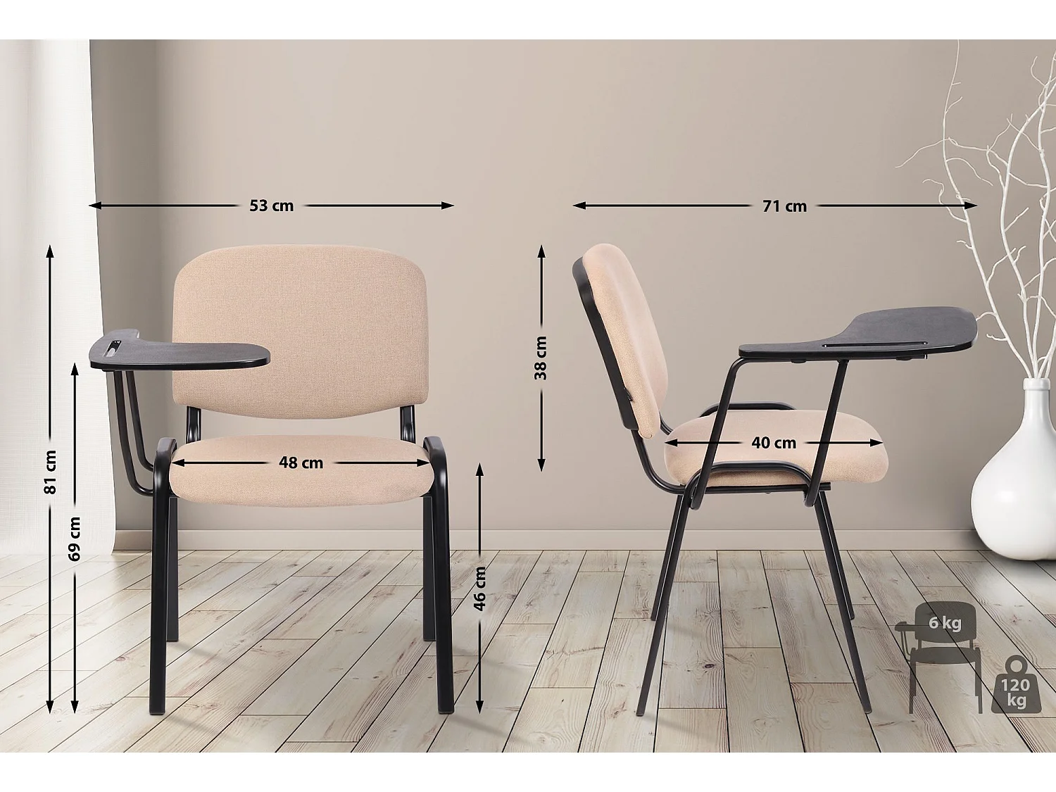 Lot de 4  Chaise de conférence - Tissu & Métal noir mat - Crème - Ken