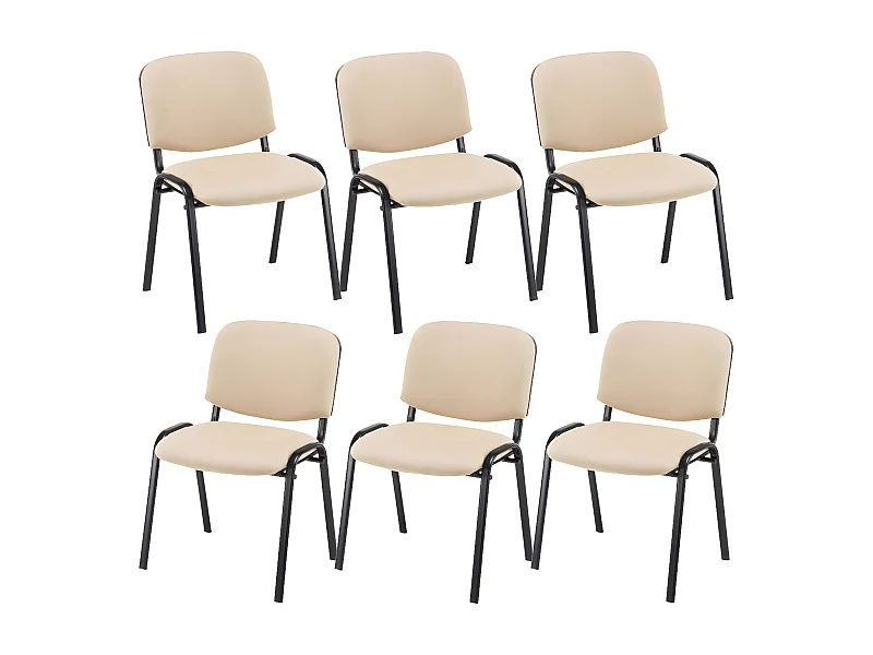Lot de 6  Chaise de conférence - Tissu & Métal noir mat - Crème - Ken
