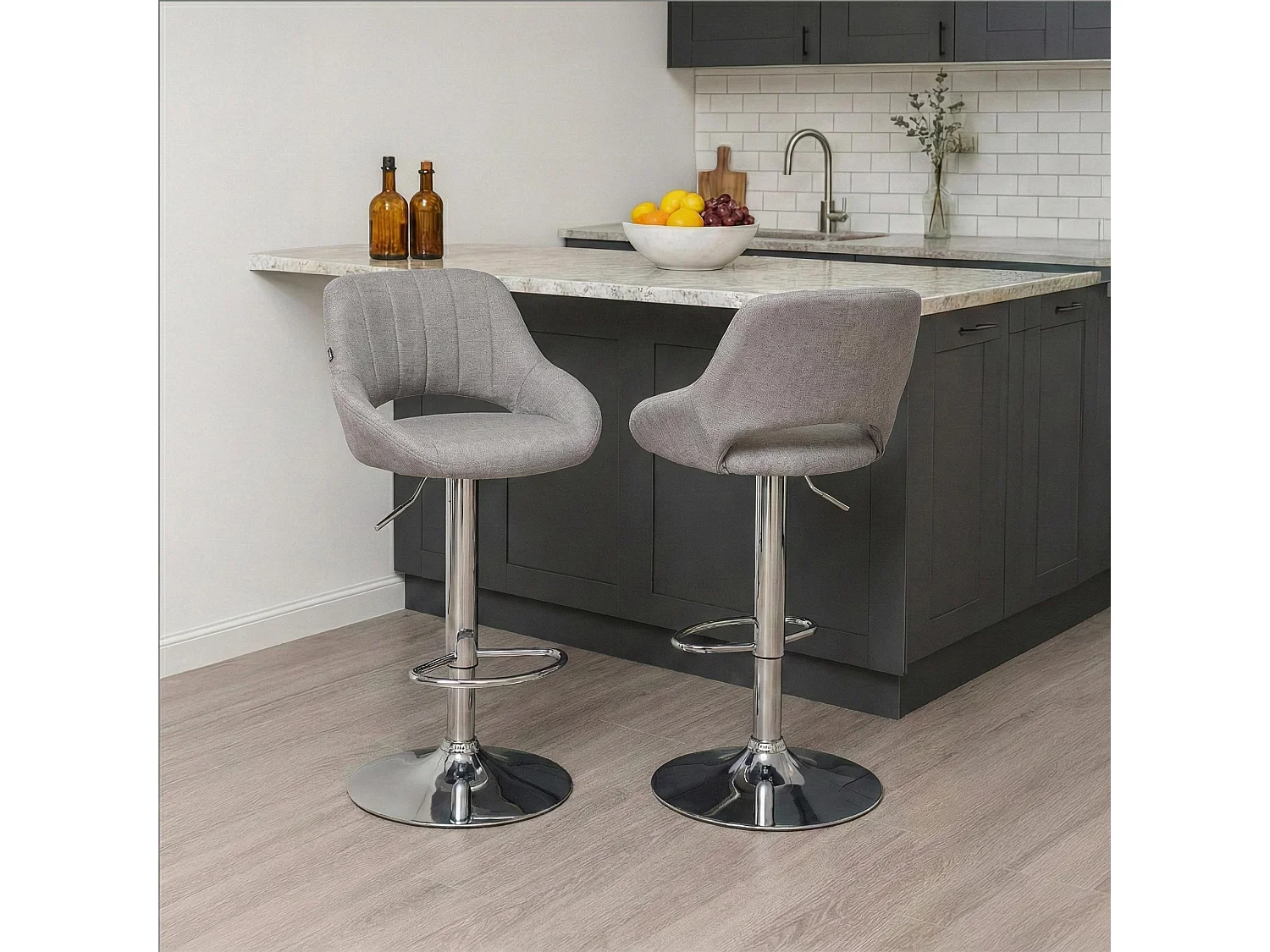 Tabouret de bar - Tissu & Chrome - Gris - Milet