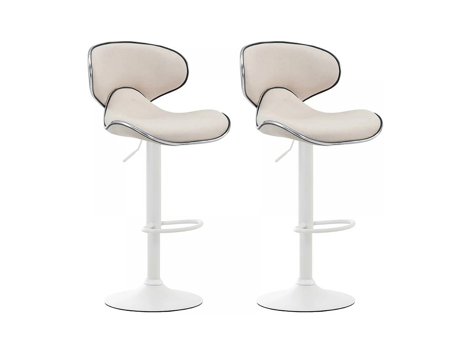 Lot de 2  Tabouret de bar - Tissu & Métal chromé - Crème - Las Vegas V2