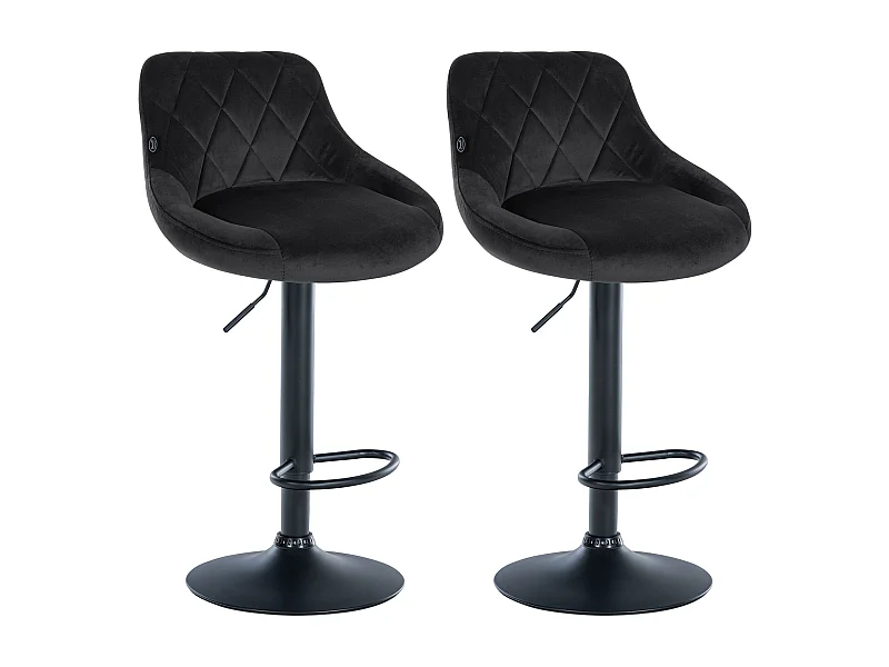 Lot de 2  Tabouret de bar - Velours & Métal - Noir - Lazio