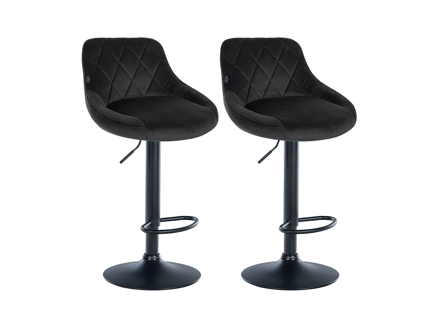 Lot de 2  Tabouret de bar - Velours & Métal - Noir - Lazio