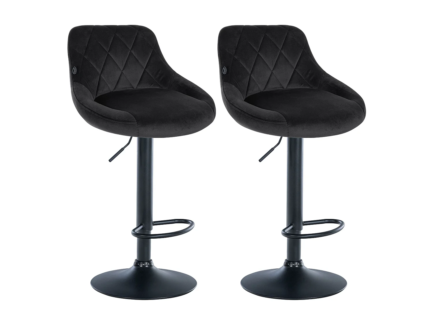 Lot de 2  Tabouret de bar - Velours & Métal - Noir - Lazio