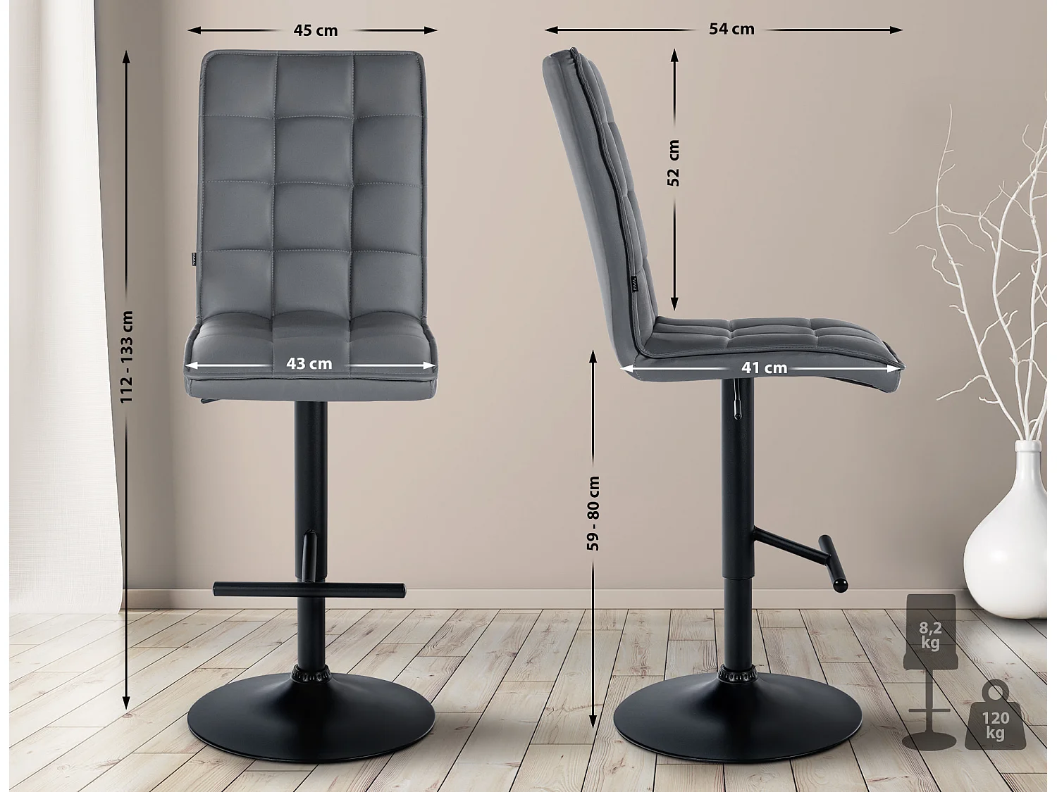 Tabouret de bar - Similicuir (PVC) & Métal - Gris - Peking V2