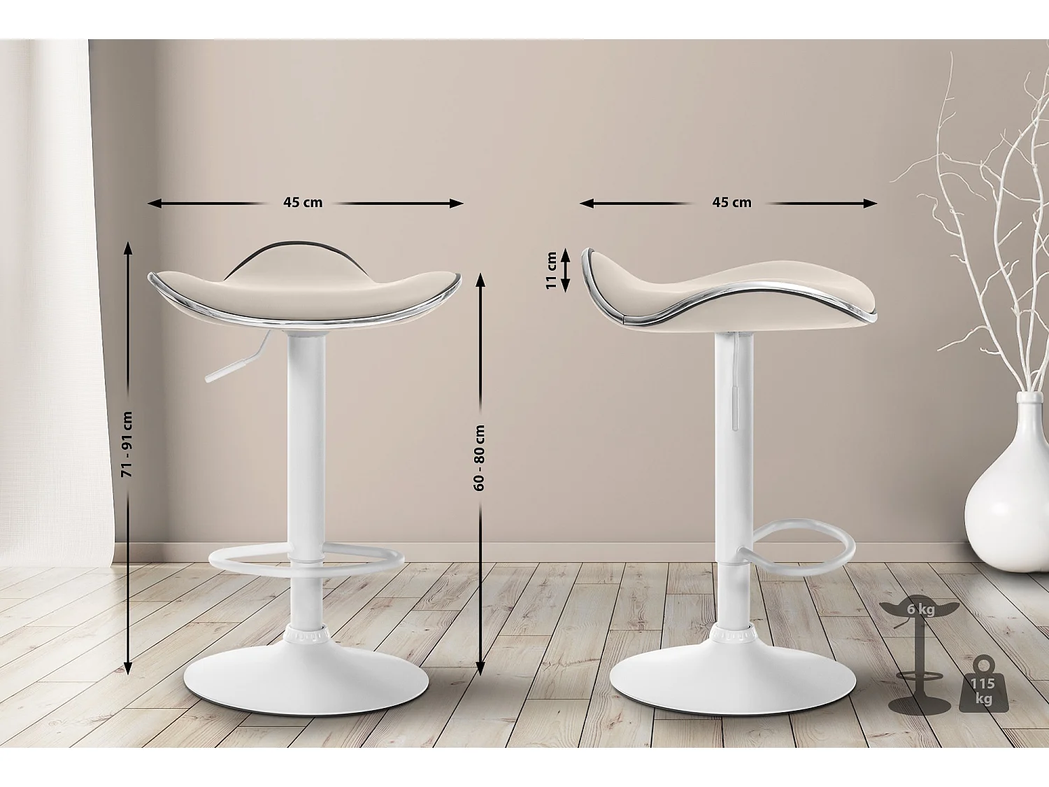 Tabouret de bar - Similicuir - Crème - Shanghai